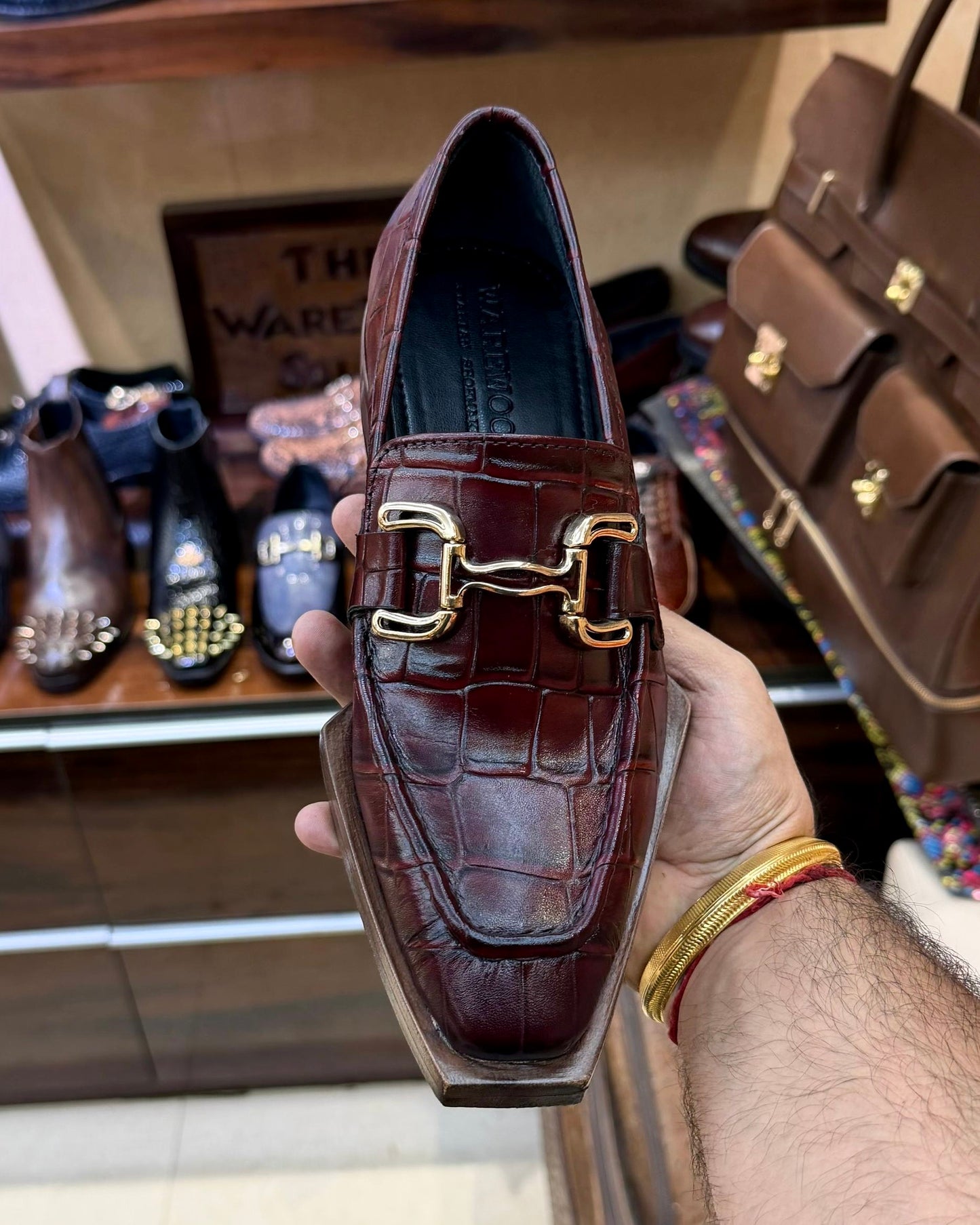 Burgundy Croco Horsebit Loafers with Italian Cut Leather Sole