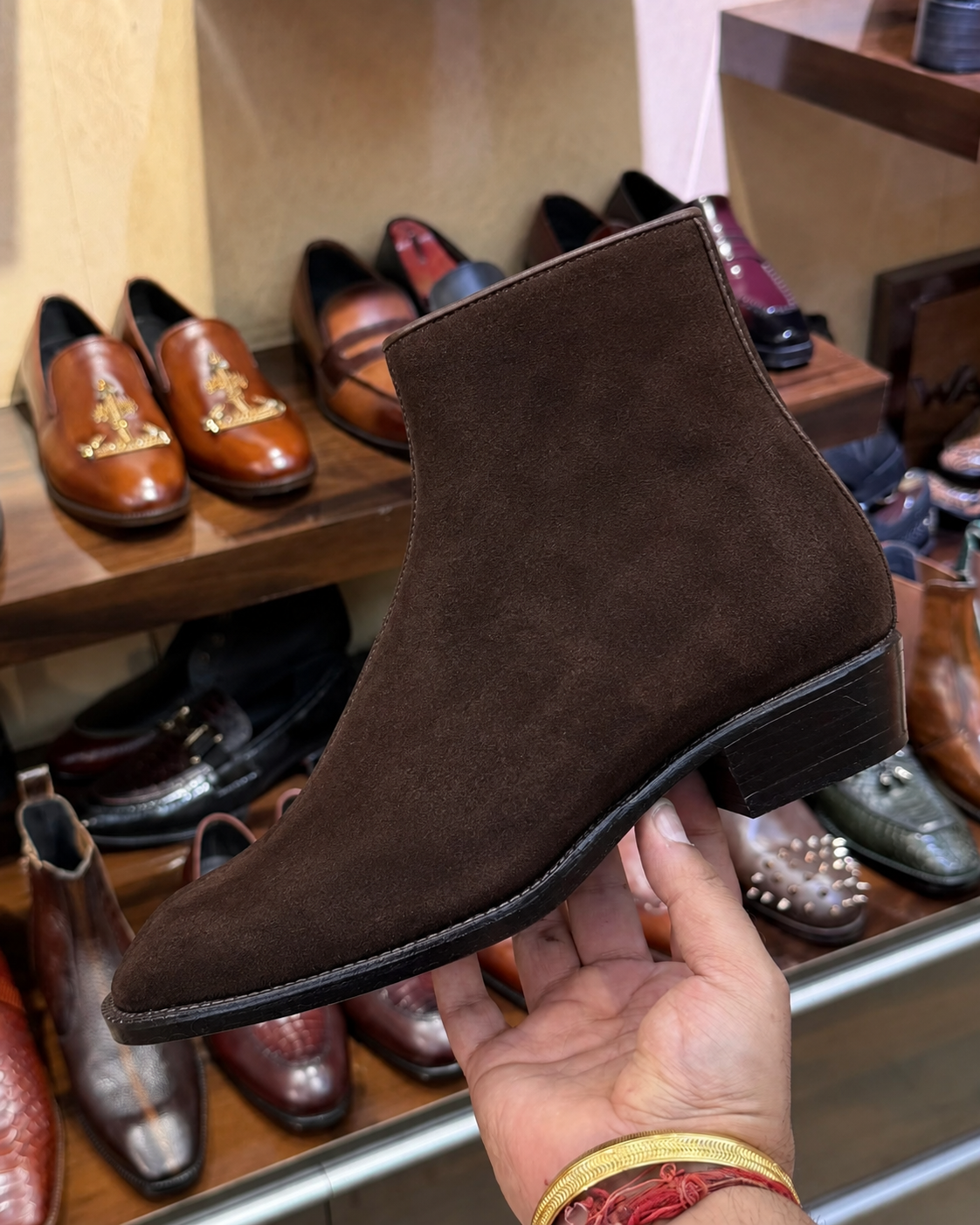 High-top Dark Brown Suede Boots With Cuban Heel