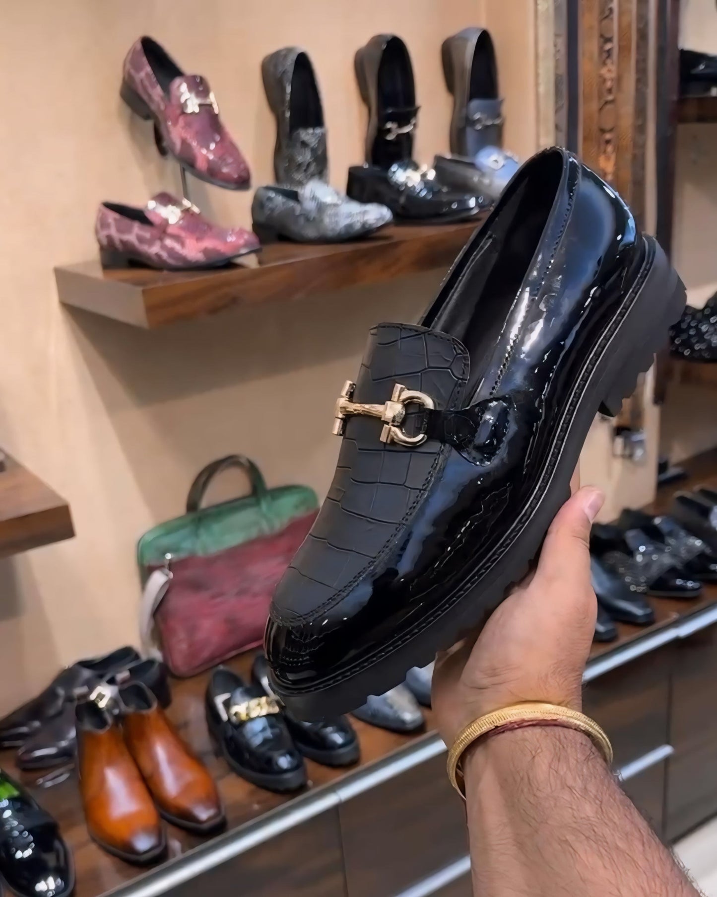 Patent & Crocodile Scaled Boot Sole Moccasins