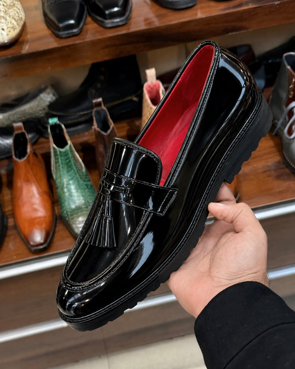Black Patent Chunky Tassel Loafers