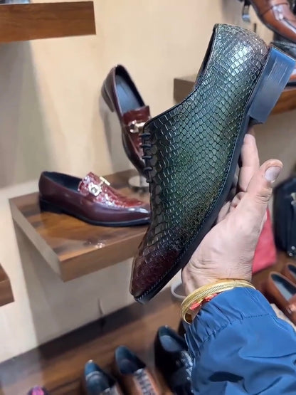 Dual-tone Patina Cobra Scaled Whole-cut Oxfords