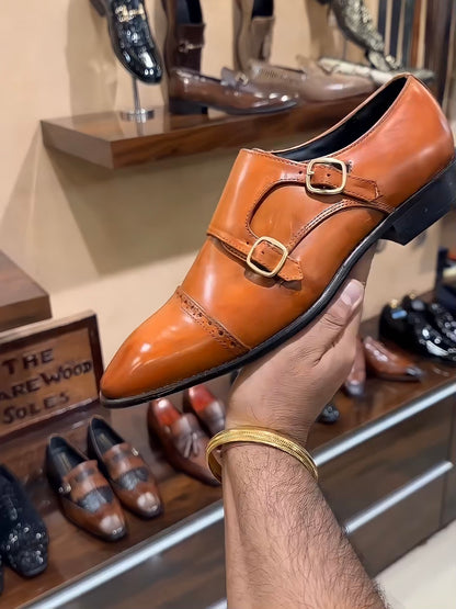 Tan Patina Captoe Double Monks