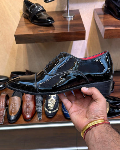 Black Patent Leather Cap Toe Oxfords with Red Bottom Sole
