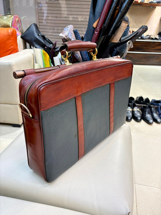 Tan & Olive Green Laptop Bag with Brass Fitting