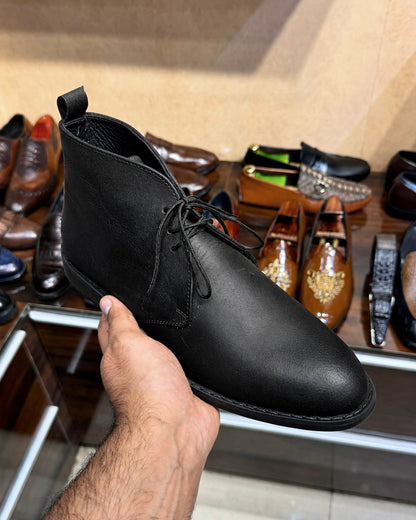 Goodyear Welted Black Chukka Boots In Calfskin Leather