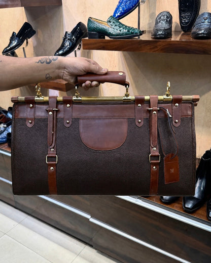Two-tone Dark Brown Duffle Bag with Zip Lock