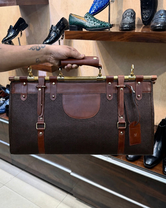 Two-tone Dark Brown Duffle Bag with Zip Lock