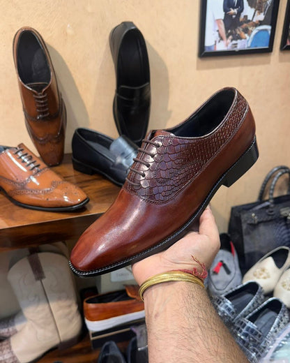 Brown Patina Lace-up Oxfords