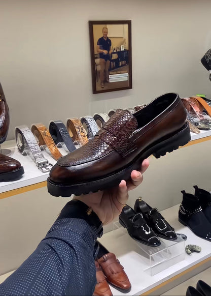 Brown Patina Boot Sole Moccasins