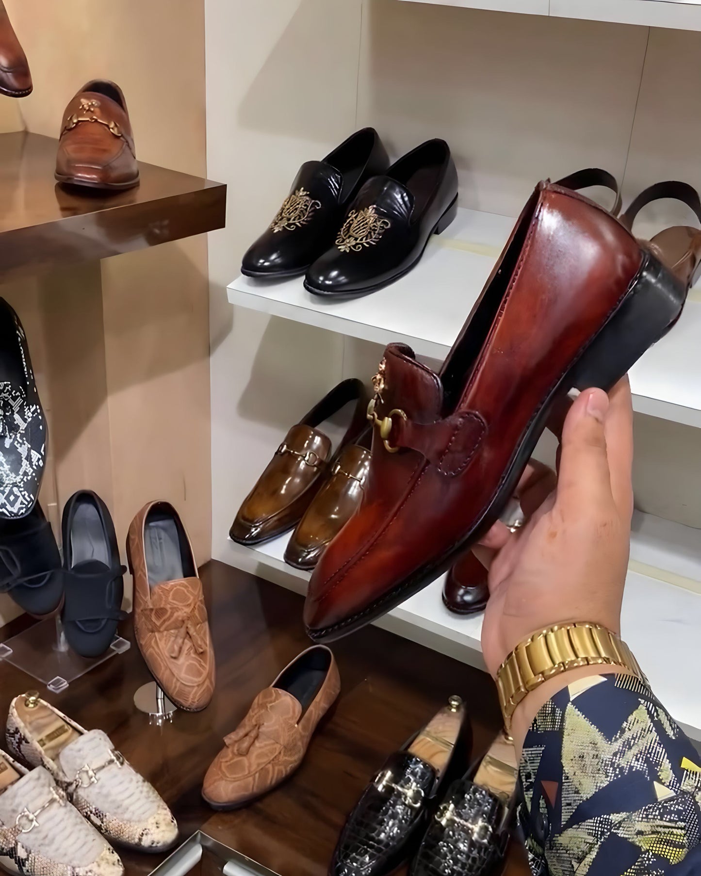 Cognac Patina Bee Moccasins