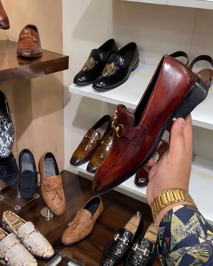 Cognac Patina Bee Moccasins