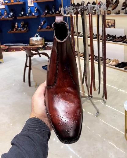Burnished Brown Chelsea Boots with Cuban Heel