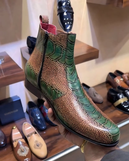 Exotic Ostrich Leg Scaled Zip Boots