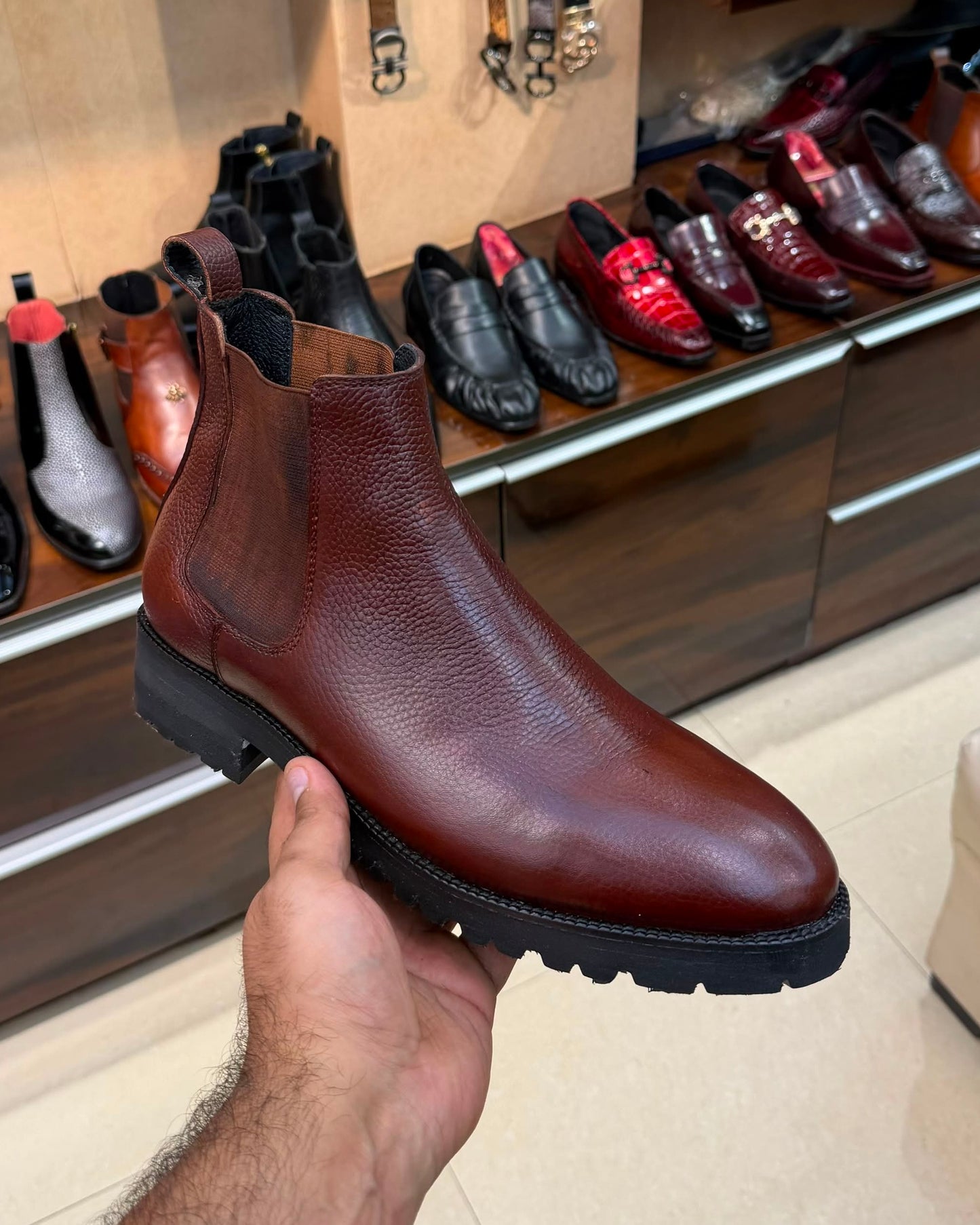 Chunky Brown Lug Sole Chelsea Boots