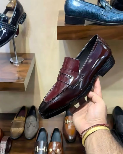 Two-tone Mirror Gloss Burgundy Penny Loafers