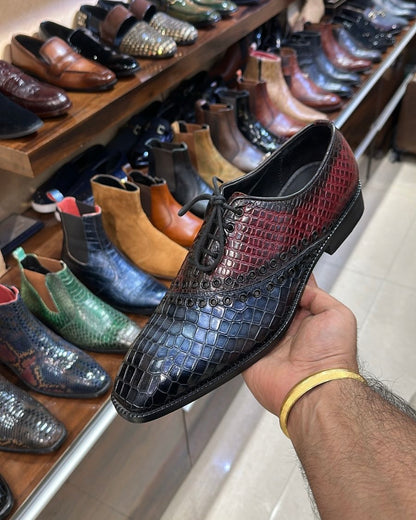 Two-tone Crocodile Scaled Eyelit Oxfords