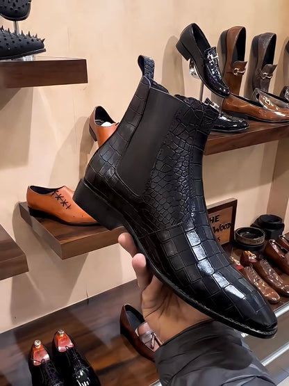 Black Crocodile Scaled Chelsea Boots