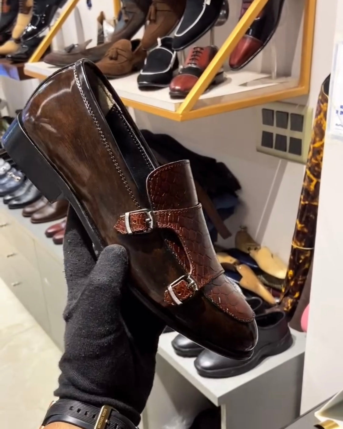 Brown Dual-tone Cobra Double Monk Moccasins