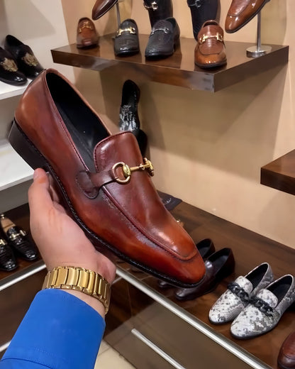 Cognac Patina Italian Crust Leather Loafers