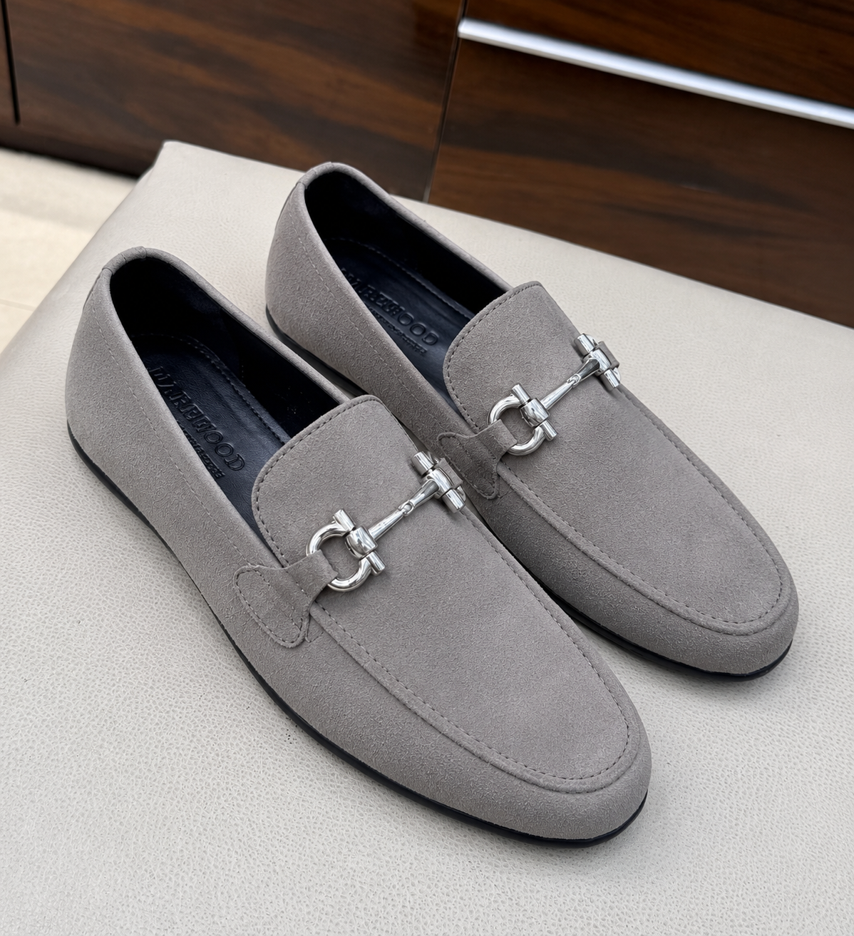 Grey Suede Driving Loafers