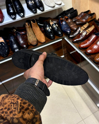 Black Fringe Loafers with Rubber Sole