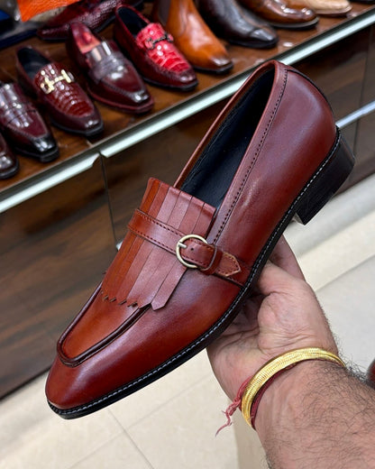 Cognac Fringe Loafers