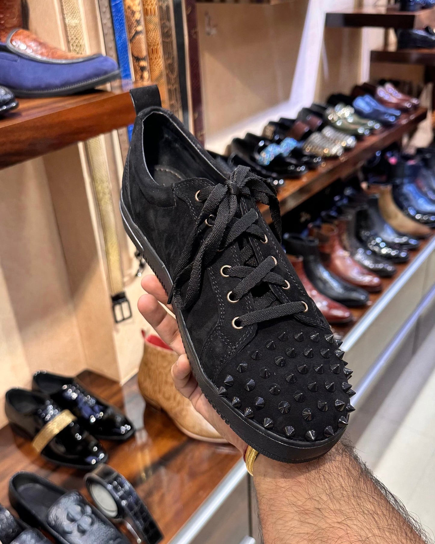 Black Suede Studded Toe Lace-up Sneakers