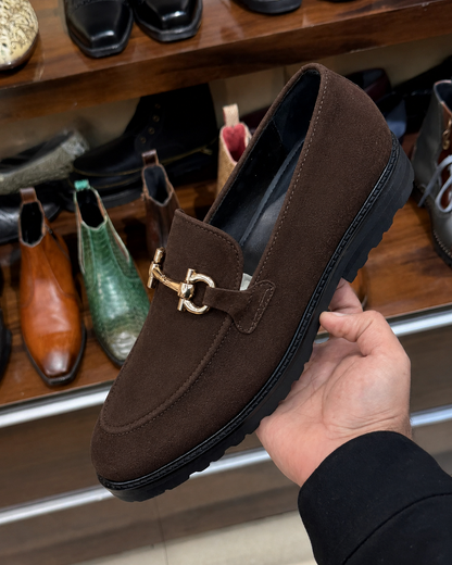 Brown Suede Lug Sole Loafers