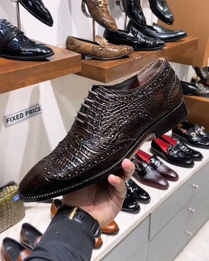 Exotic Brown Smokey Finish Crocodile Scaled Oxfords