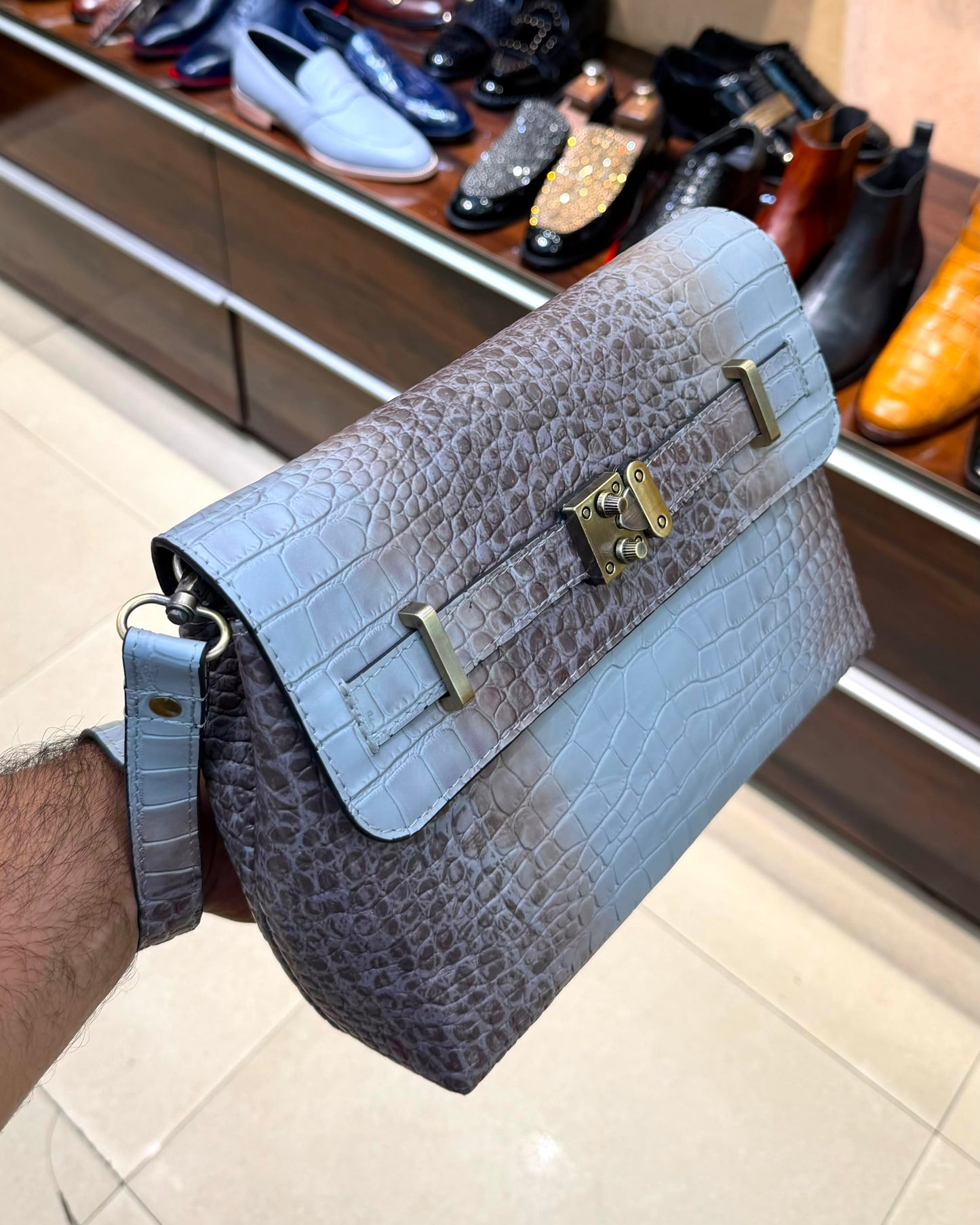 Exotic Himalayan Crocodile Scaled Cross Body Bag
