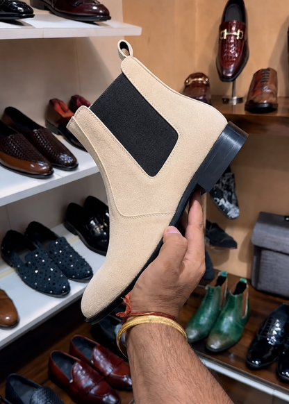 Beige Suede Chelsea Boots