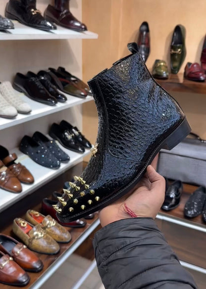 Patent Baby Crocodile Studded Toe Zip Boots