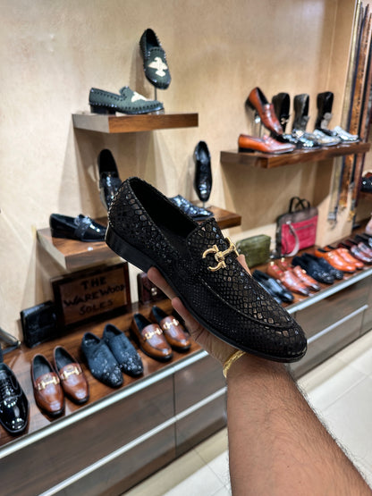 Signature Black Snake Foil Moccasins
