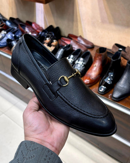 Black Full Grain Calfskin Leather Horsebit Loafers
