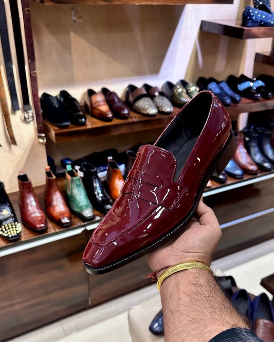 Burgundy Patent Leather Penny Loafers