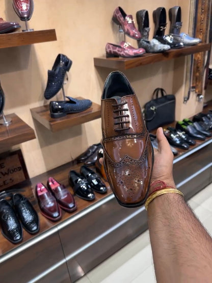 Walnut Brown Wingtip Semi-Brogue Oxfords