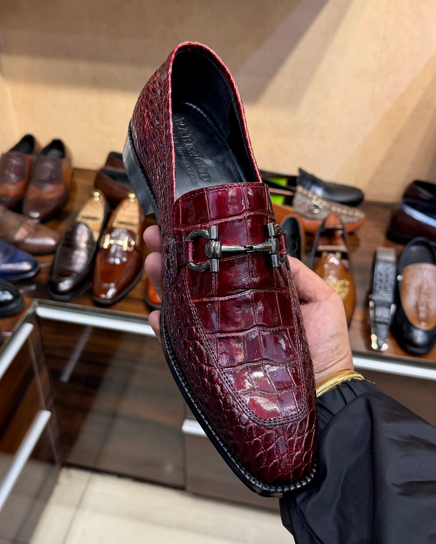 Burgundy Patent Crocodile Horsebit Loafers