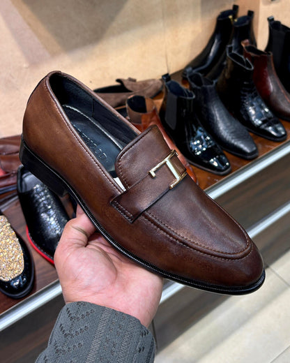 Brown Gold T-Bit Loafers