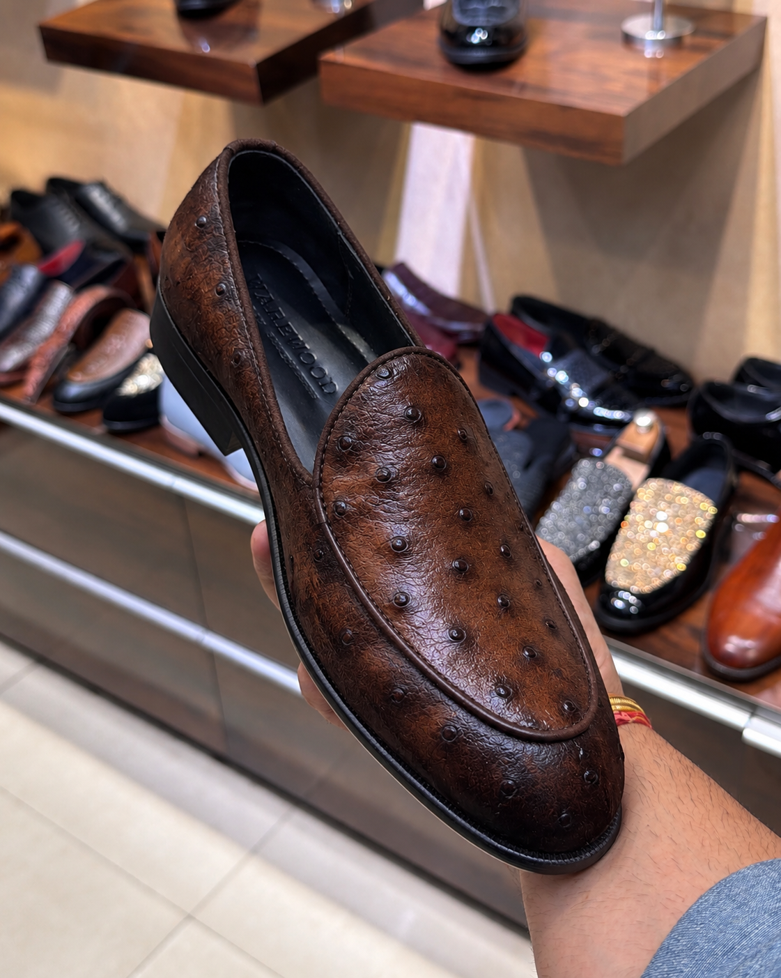 Smokey Brown Real Ostrich Skin Belgian Loafers