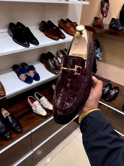 Ox-blood Crocodile Scaled Moccasins