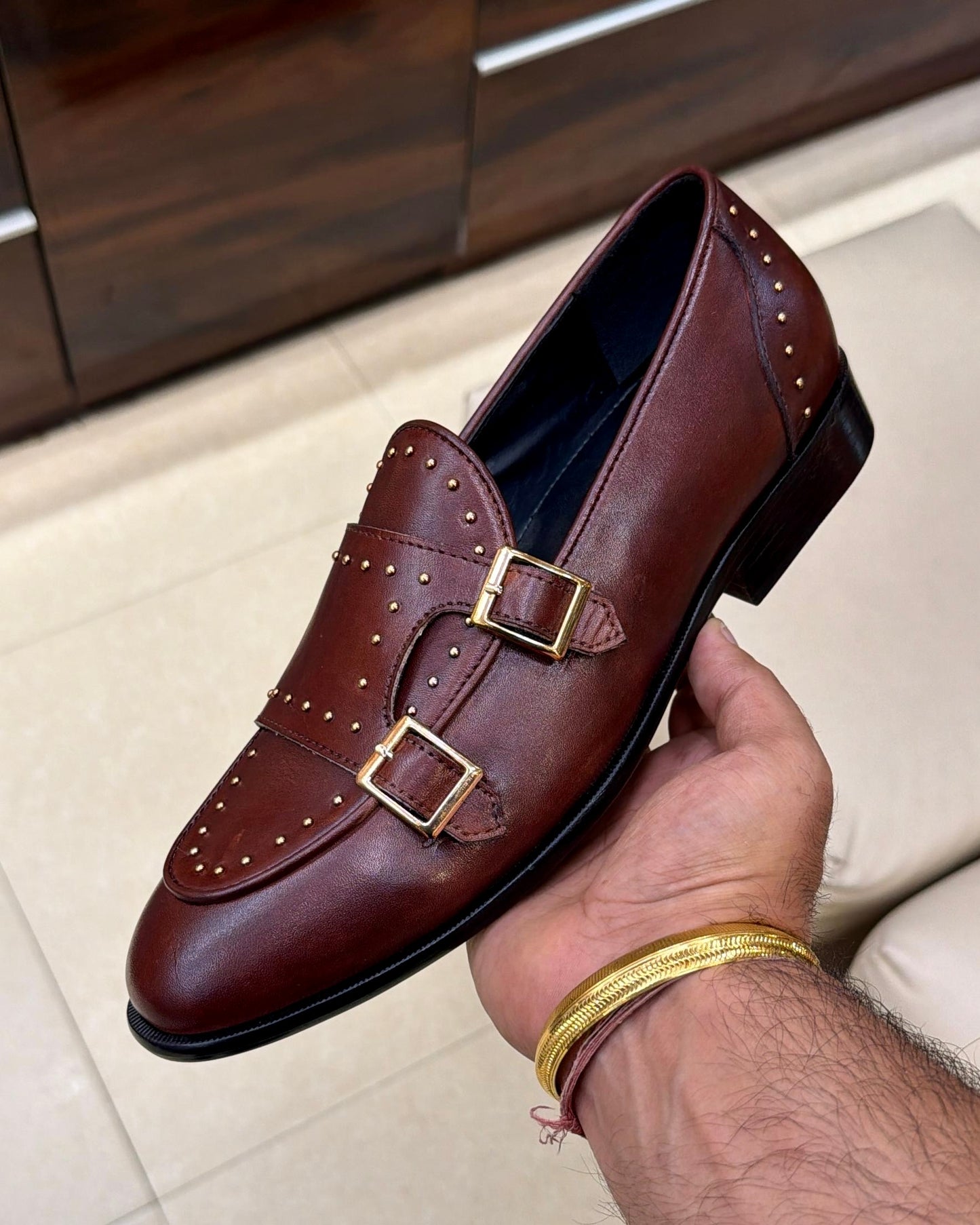 Chestnut Brown Double Monk Strap Loafers