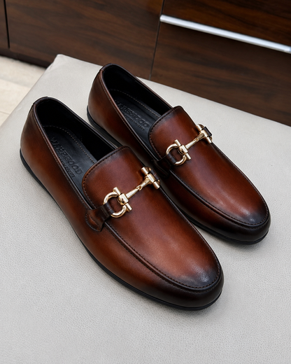 Burnished Cognac Horsebit Driving Loafers
