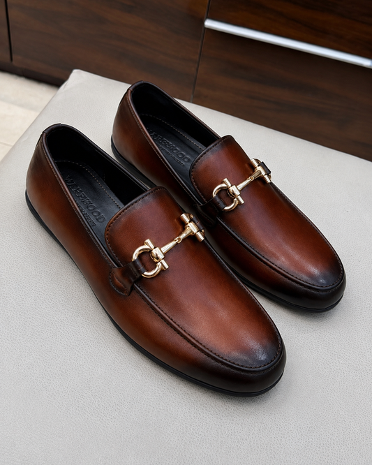 Burnished Cognac Horsebit Driving Loafers