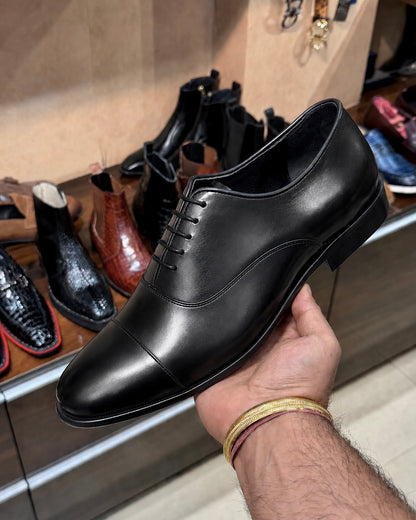 All Black Cap Toe Oxfords In Calfskin Leather