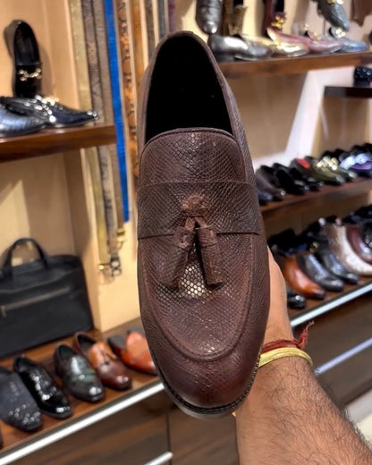 Brown Exotic Snake Scaled Tassel Moccasins