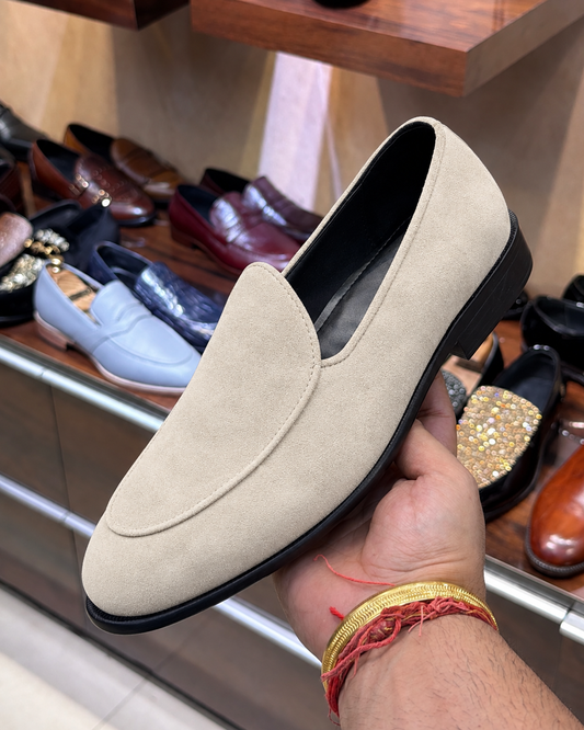 Beige Suede Belgian Loafers