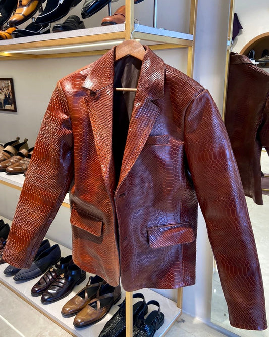 Custom Cognac Brown Python Scaled Blazer Jacket