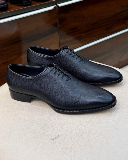 Black Full Grain Leather Wholecut Oxfords