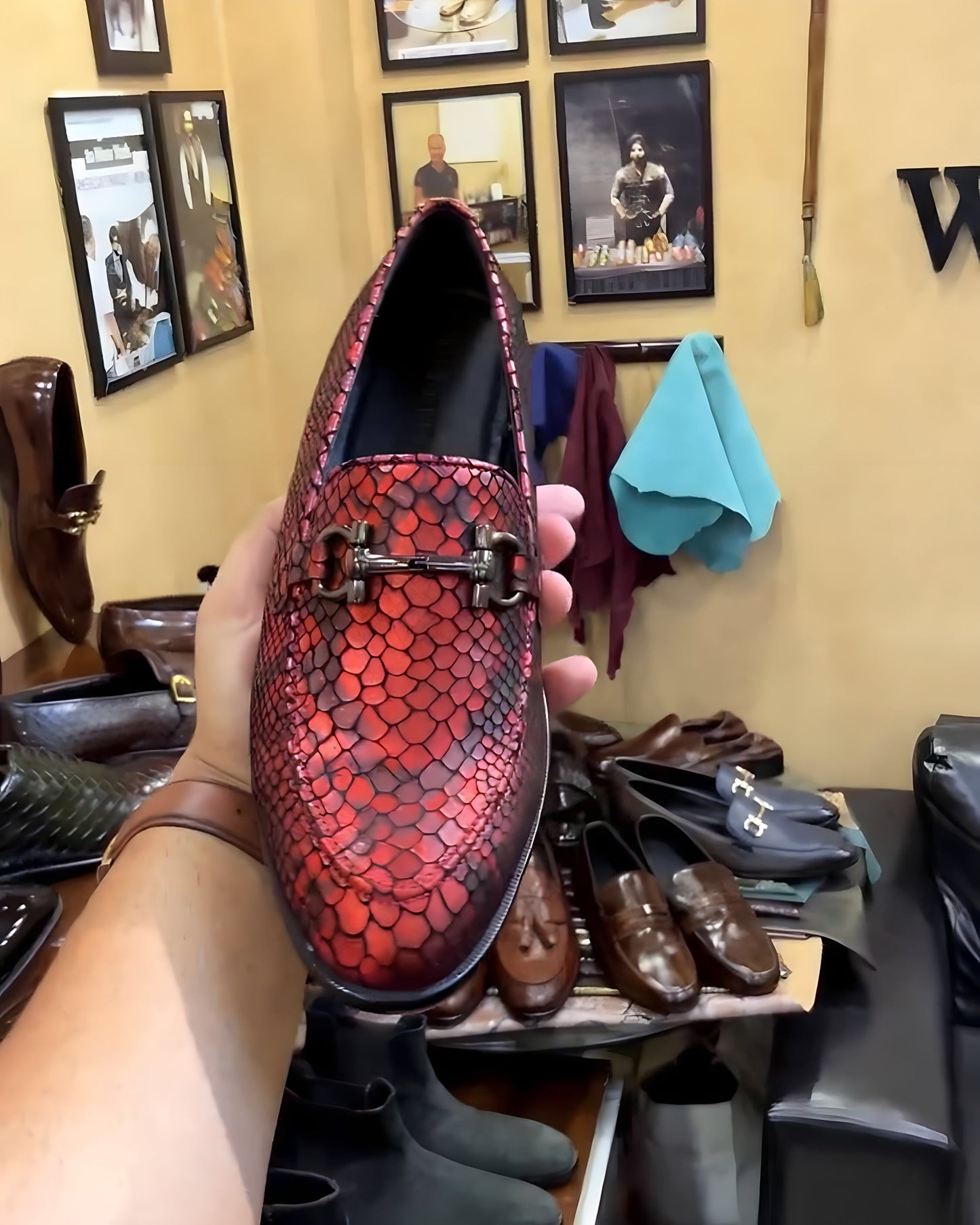 Exotic Red Snake Foil Moccasins