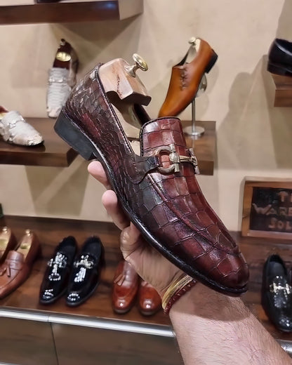 Burnished Wine-brown Crocodile Scaled Moccasins